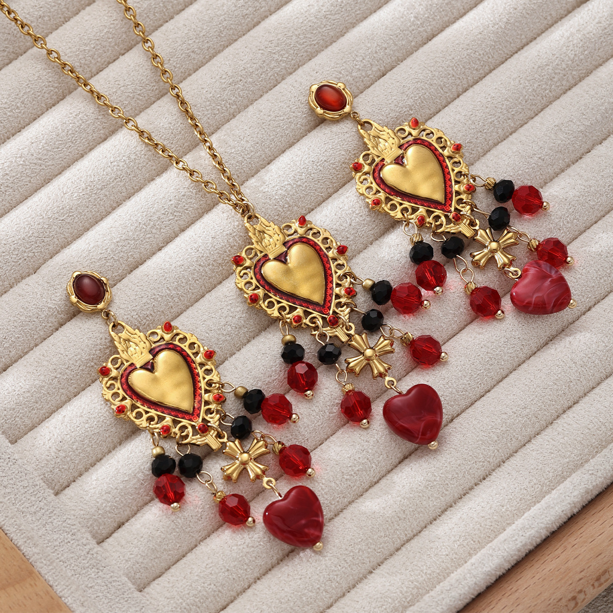 Taina europa y americana pendientes de acero inoxidable lujo ligero amor bordilla color goteo de aceite conjunto de joyas acrílicas
