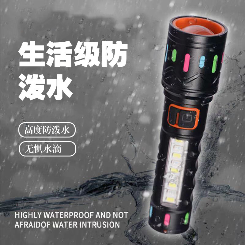 Lintera portátil de mano transfronteriza con zoom recargable con lámpara lateral al aire libre luz intensa pistola láser de larga duración