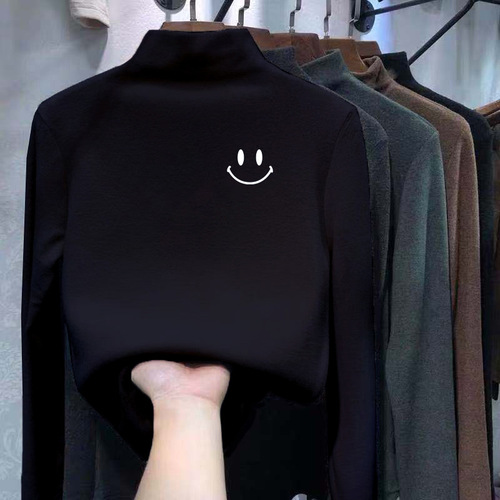 Women's Base Layer Top New Autumn/Winter Thick Medium and Large Children Long Sleeve Fleece Thick Half High Collar Stylish Top
