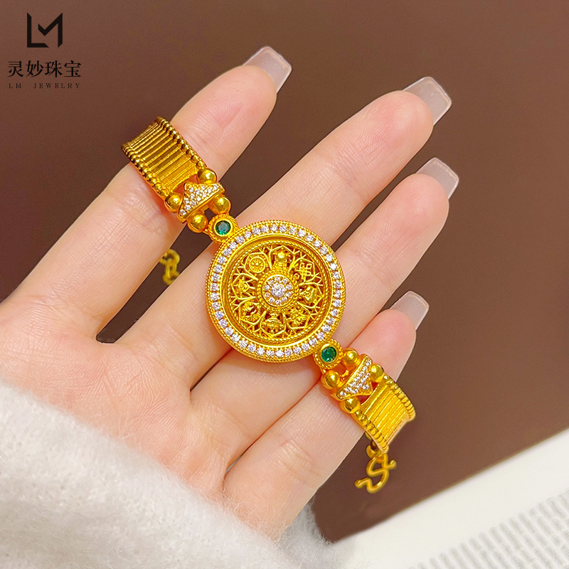 Gold Store Same Style Sand Gold Dot Diamond Eight Treasure Compass Watch Bracelet with Rotatable Disc Strap Bracelet Exquisite Gift for Girlfriend
