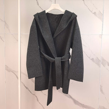 2025冬季新款时尚气质腰带连帽双面呢外套女5GA970371