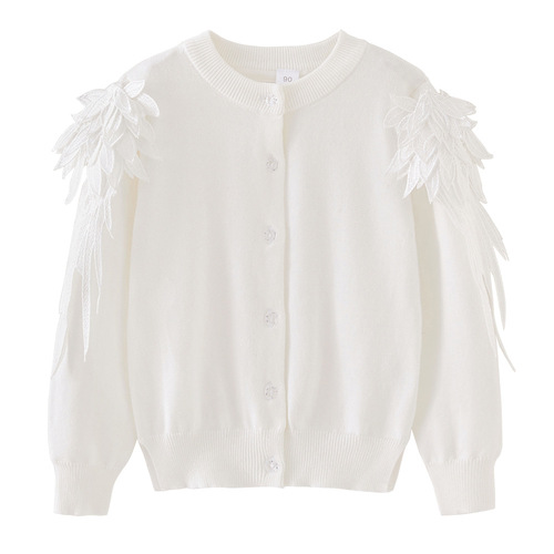 2024 Spring and Autumn Wings Girls Knitted Cardigan Cotton Internet Celebrity Fashionable Children's Sweater Cardigan Jacket One Piece Dropshipping