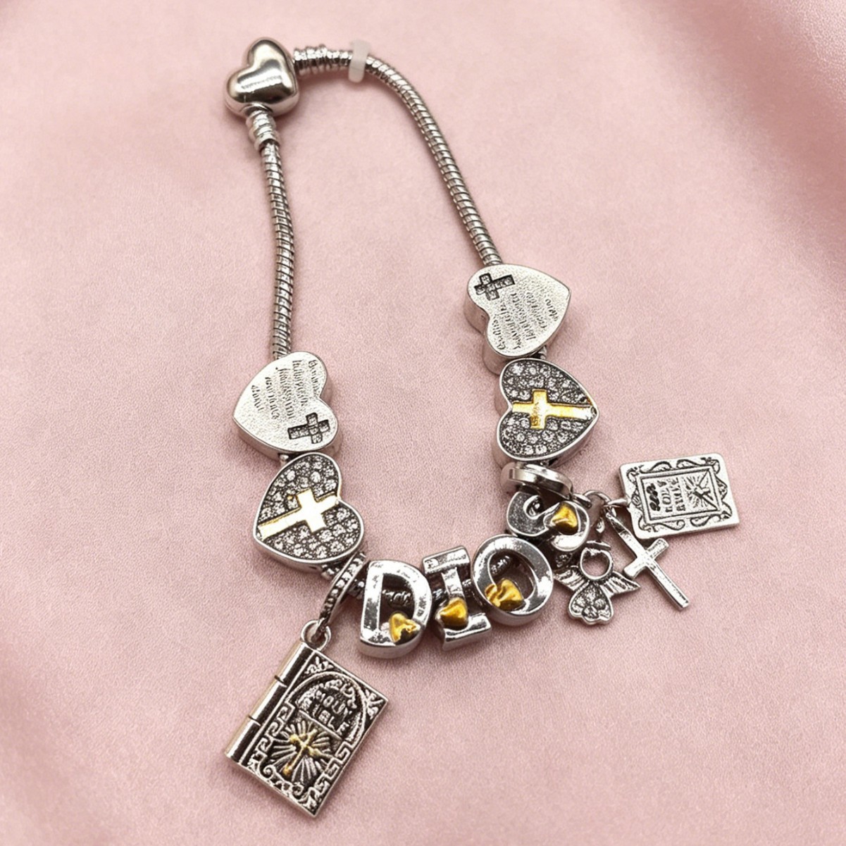 Pan Jia pulsera cross-border explosión DIY pulsera diamante cruz ángel amor colgante joyas retro