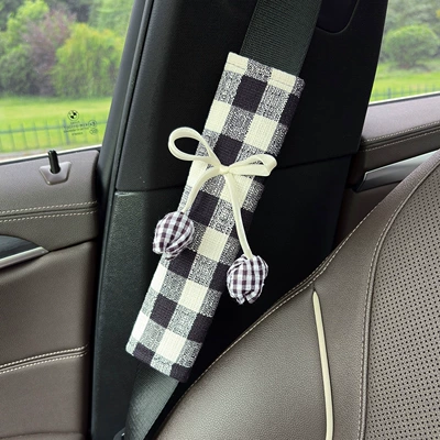 Creative Plaid Tulip Car Seat Belt Shoulder Cover High-End Car Safety Belt Anti-Wear Car Interior Decoration (Seat belt shoulder pad) - black-plaid-tulip-plaid-shoulder-pads-black-1-pack