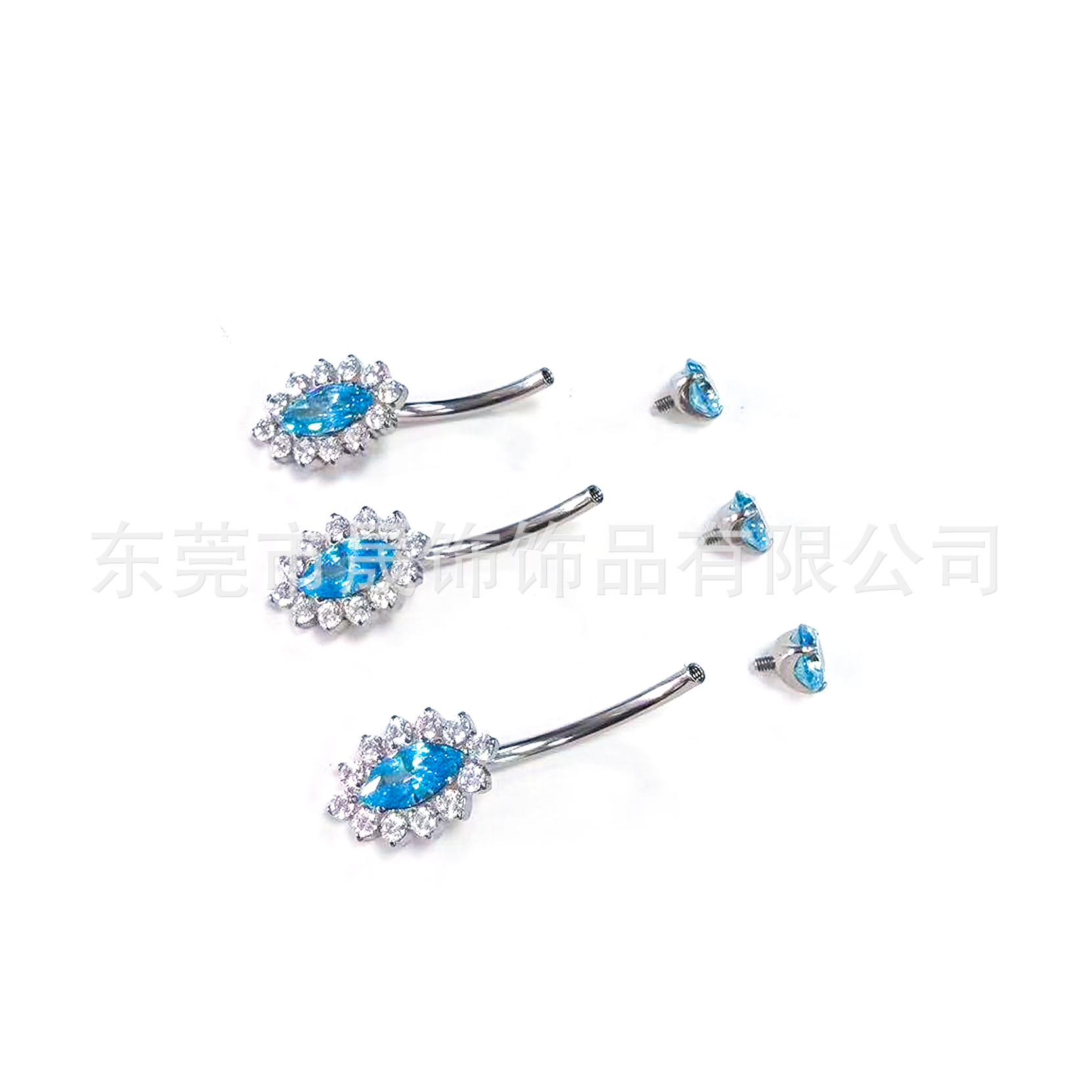 F136钛合金马眼肚脐钉镶嵌满钻锆石脐钉G23钛穿刺饰品脐饰厂家