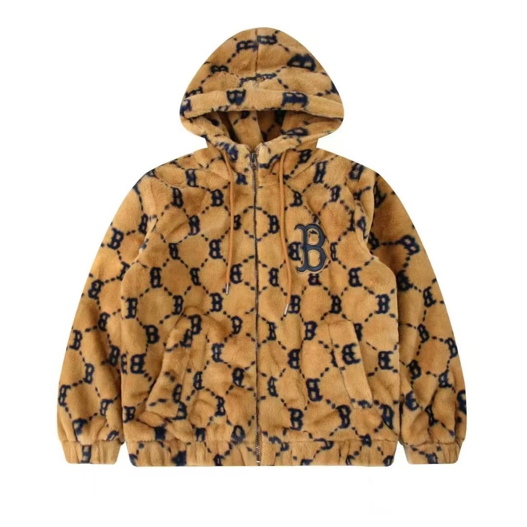 Men and Women Couple's 25-Year Autumn and Winter Presbyopic Full-Print Hooded Fur Outwear Ny Casual Warm Plush Top