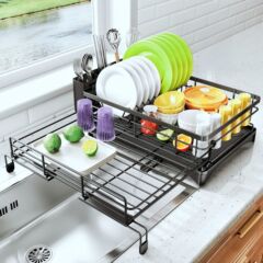 単層伸縮碗皿排水棚水槽の上の台の上で水かごを制御します。