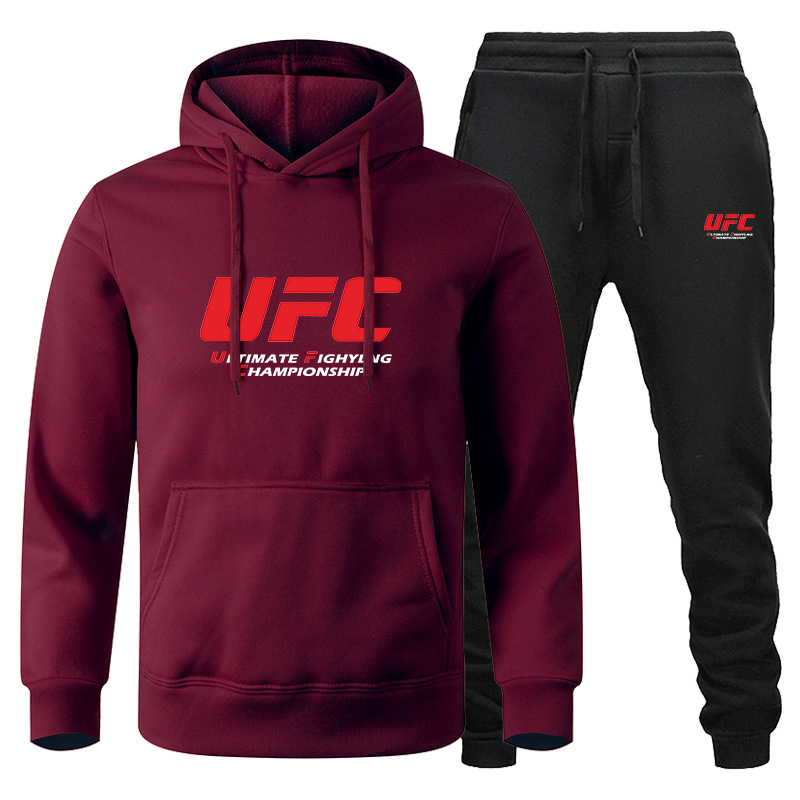 Traje de suéter de hombre transfronterizo de amazon otoño e invierno sudadera con capucha de lana roja UFC comercio exterior ocio traje deportivo