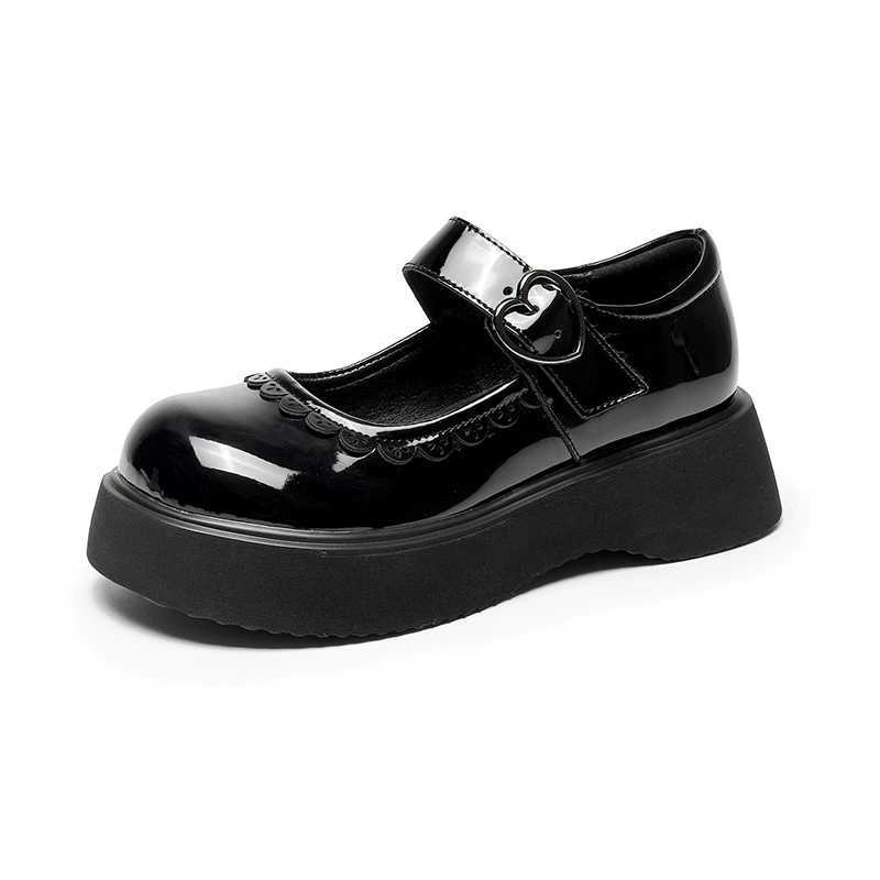 Platform Mary Jane Shoes, Women's Eco-Leather, Heart Buckle Strap, Sizes 34–39