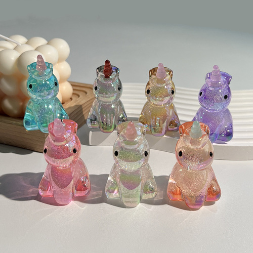 Acrylic pendant uv plated bubble transparent colorful cute little unicorn keychain bag toy diy accessories