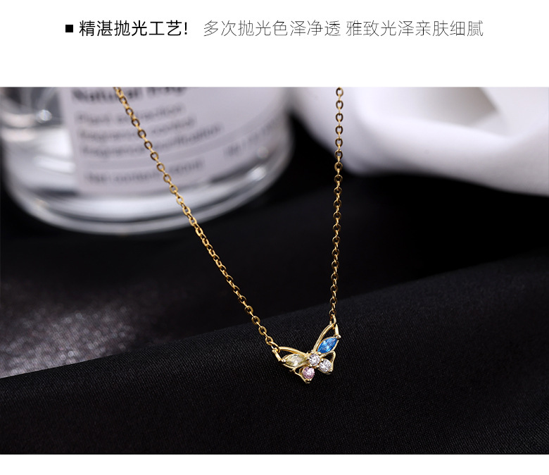 925 Silver Animal Butterfly Colorful Zircon Valentine'S Day Mother'S Day Necklace display picture 9