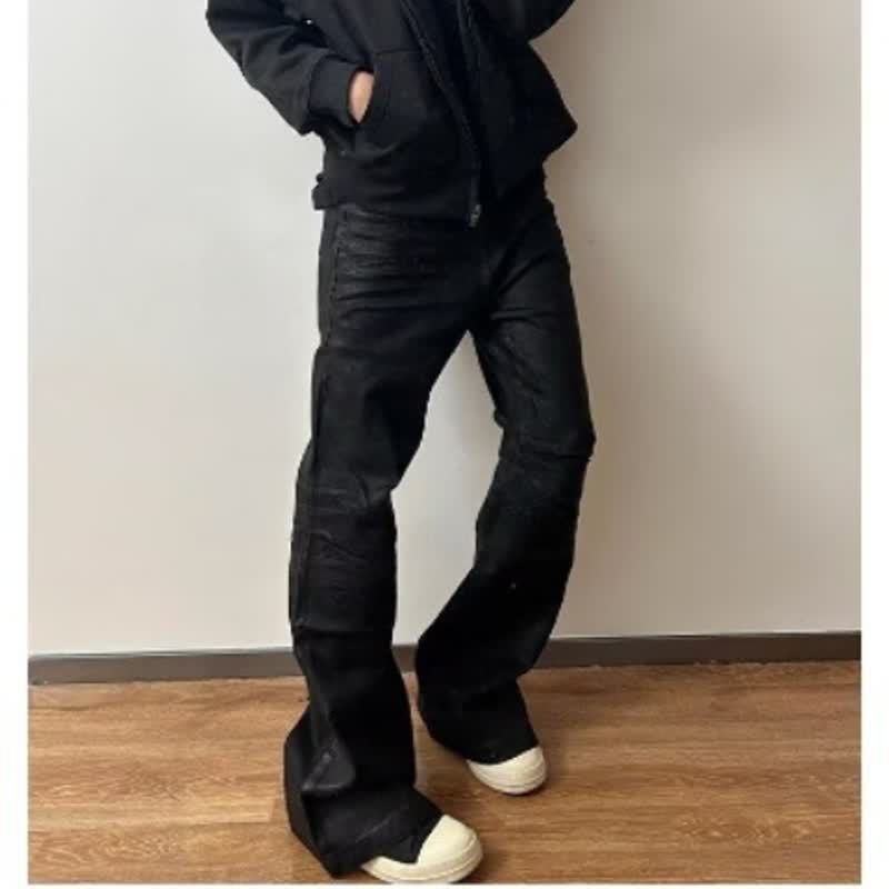 Other Jeans Waxed Coated Biker Panelled Wide Leg Black