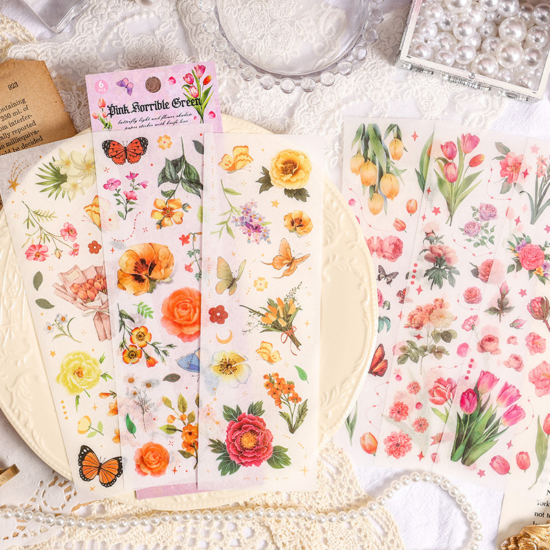 Butterfly Light Flor Sombra Creativa y Papel Pegatinas Retro Butterfly Floral Cuaderno Pegatinas Niños Diy Material Cuaderno Pegatinas