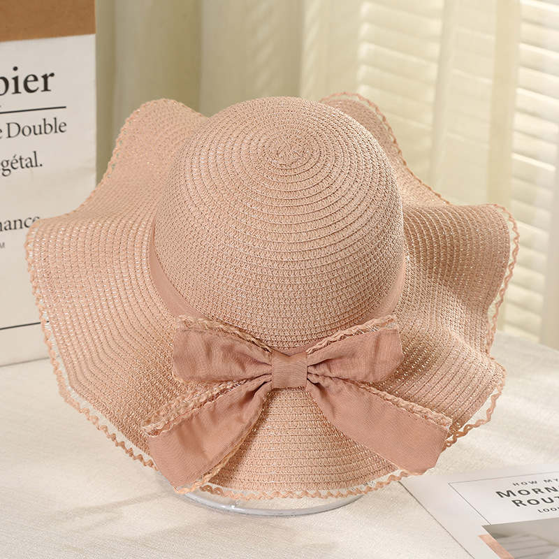 wavy beach fashionable sun hat with bow