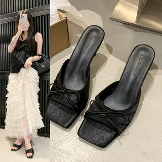 蝴蝶结鱼嘴凉拖鞋女夏外穿2025新款配裙子细跟高跟鞋绝美气质凉鞋
