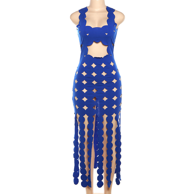 Summer Women Clothing Sexy Sleeveless Hollow Out Cutout High Waist Slim Slimming Maxi Dress