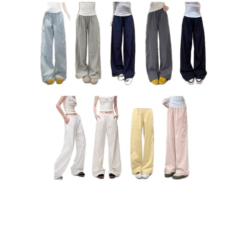 Quick dry summer fitted trousers for leisure, high waist, for teenagers, loose straight fit