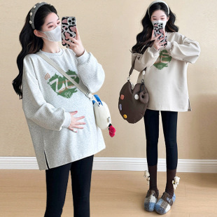 2025 maternity dress spring and autumn sweater two-piece set Korean fashion age-reducing loose long sleeve e-shirt top women