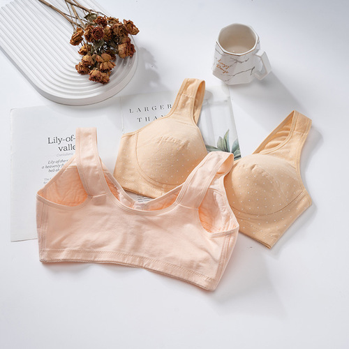 Panili's new solid color polka dot pure cotton front-button bra vest style mother's bra plus size nursing bra for women