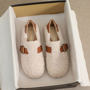 Weiwei girl fleece-lined-69 Boken fur shoes women's outer wear autumn and winter Boken shoes lamb fur flat shoes