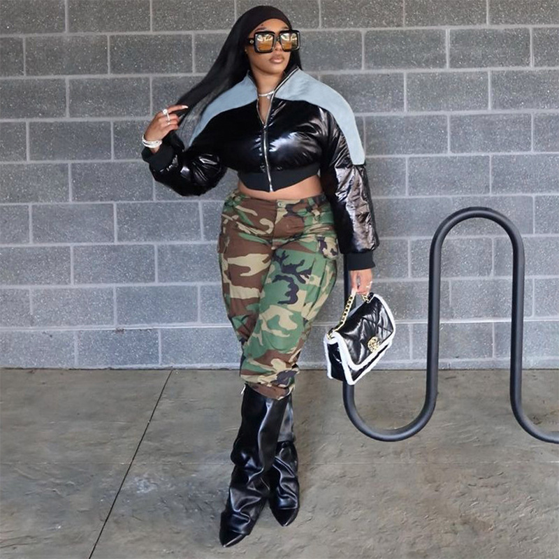 Chic Cropped Faux Denim and Leather Winter Jacket