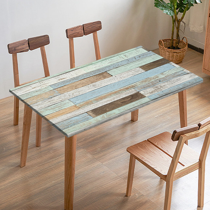 Customized Imitation Retro Wooden Blocks Old Green Tablecloth Restaurant Dining Table Edge Digital Printed Fabric Table Cover