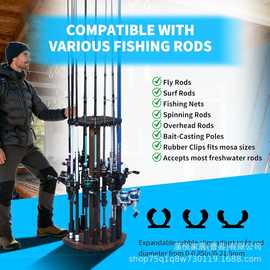 实木鱼竿收纳架落地式摆放架简约家用架可旋转路亚杆陈列架