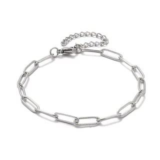钛钢不掉色长扁十字压花钛钢手链女DIY不锈钢饰品Paperclip Chain