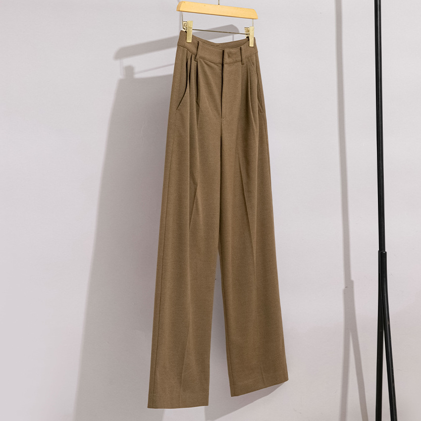 하이 엔드 여성 스트레이트 팬츠 울 올 매치 슬림 룩 와이드 레그 팬츠 캐주얼 팬츠 루즈 바지 가을과 겨울 새로운 여성 바지