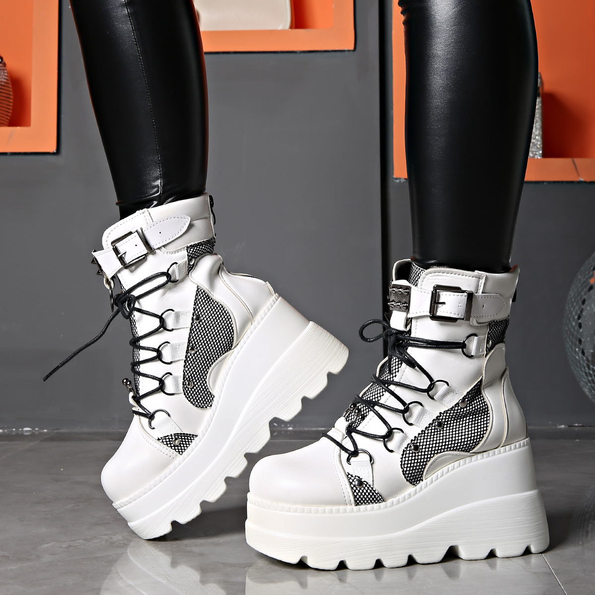 Women's Shoes wedge heel Martin boots women 2024 new pink thick sole large size fashion short boots women dark rivets_voghion.com