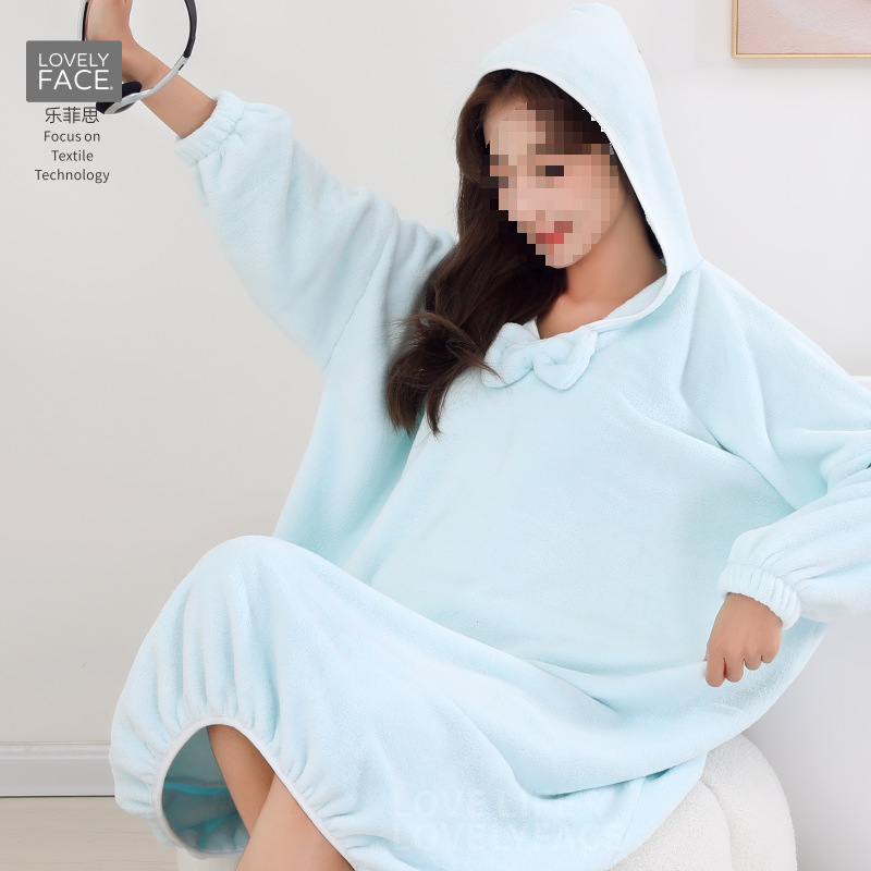 Thickened Bath Robe and Towel Set for Autumn/Winter, Women's Adult Quick-Drying, Absorbent, Loose Fit, Warm Insulated One-Piece Home Wear