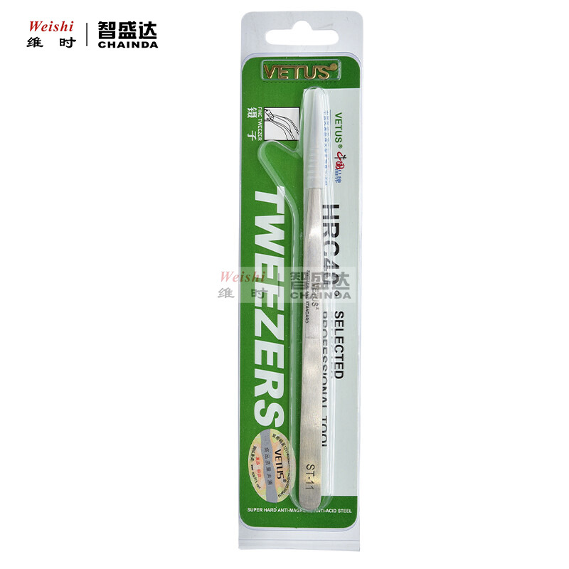 修表工具VETUS镊子ST-12防磁镊子维修不锈钢尖弯头镊子工具
