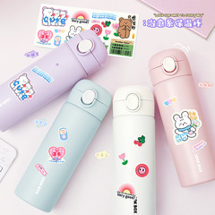 High-quality cartoon sticker pop-top direct drinking stainless steel insulated cup for students, portable pop-up jumping cup