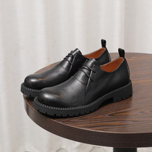 复古做旧男鞋大圆头真皮休闲皮鞋翘头大头鞋男潮men shoes