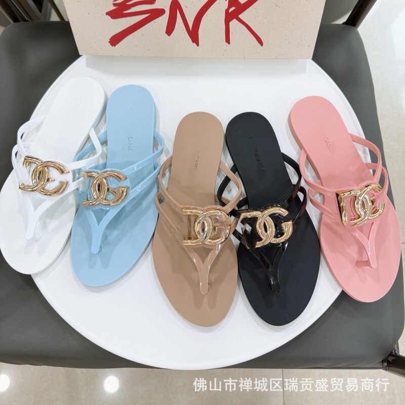 Cross-Border Foreign Trade D Brand g Flat Non-Slip Beach Flip-Flops for Women, Casual Open-Toe Large Size Women's Shoes