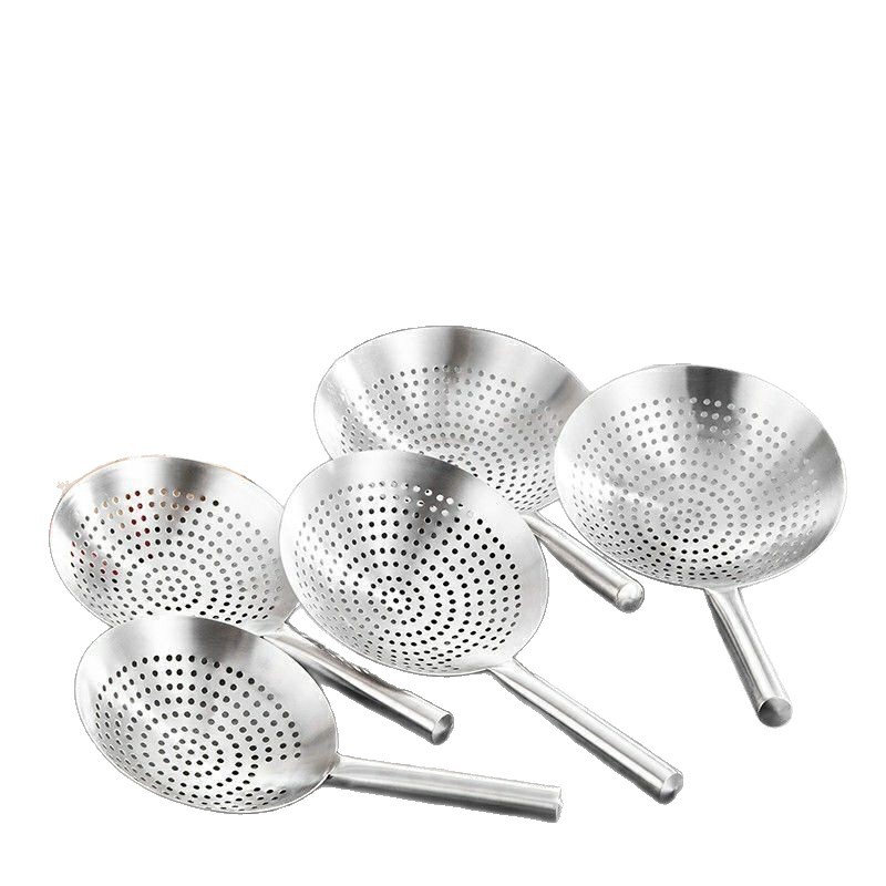 cucharas de acero inoxidable mango de madera tambor de aceite hotel comercial doméstico barrera de aceite de frita cocina gran malla de filtro