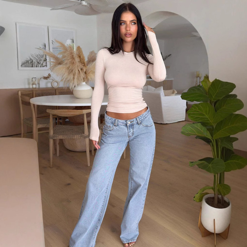 Cross-Border Foreign Trade Independent Station European and American Popular Low-Waist Jeans, Fashionable Retro Straight Pants, Loose Denim Pants