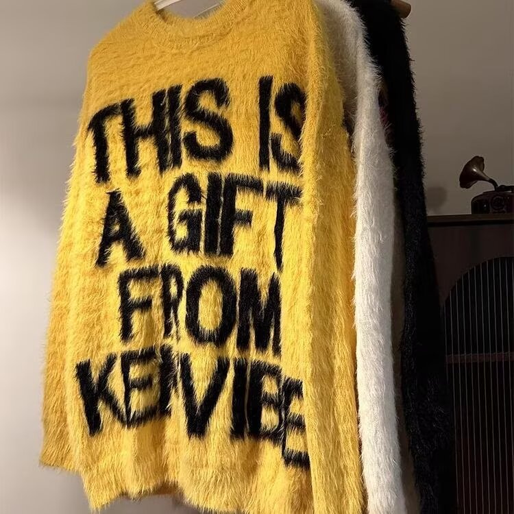 Tide americana letras imitación de visón perezosa pareja suéter de lana hombre y mujer suelta invierno ocio chaqueta de punto