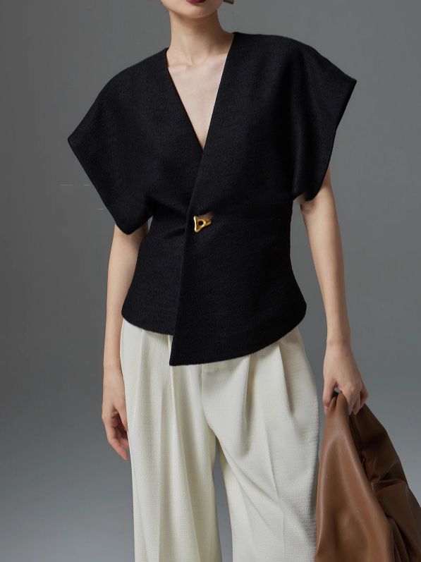 Artículo de moda Cool chic elegante cintura adelgazante un botón asimétrico traje chaleco sin mangas para las mujeres image 3