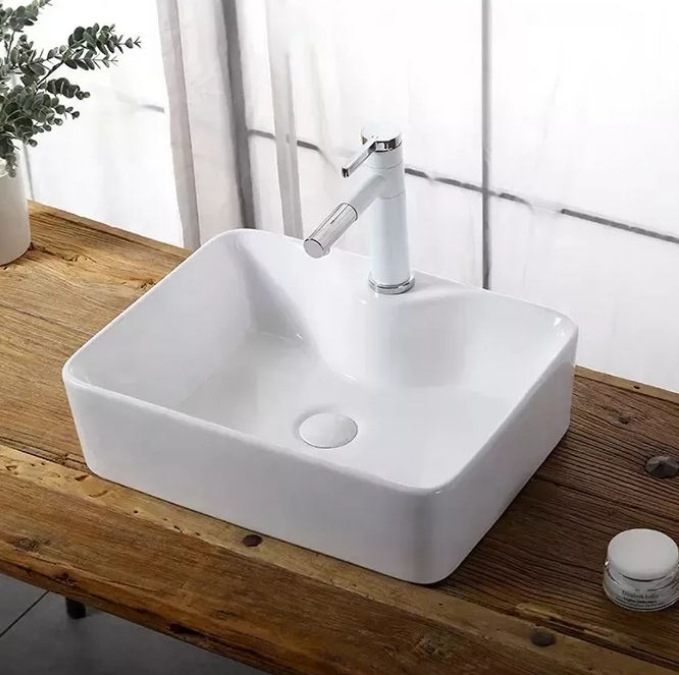 Fábrica directa ingeniería especial baños cuadrados lavabo de cerámica blanca mesa lavabo de un solo agujero lavabo