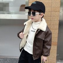 童装男童皮衣2025新款冬季加绒加厚宝宝夹克外套儿童秋冬洋气男孩