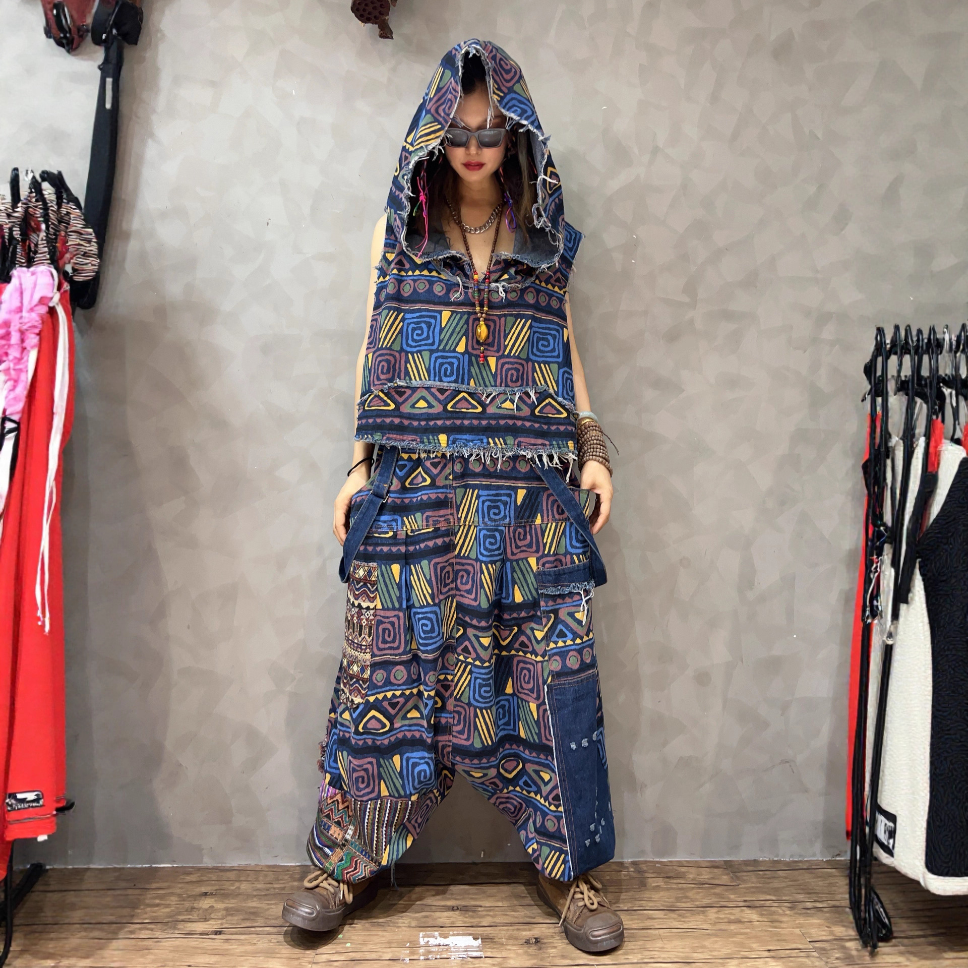 Personalidad de moda cool vaquero diseño de bordes de lana chaleco encapuchado correa de correa de chaleco de caño suelto conjunto de moda retro de moda mujer moda image 3