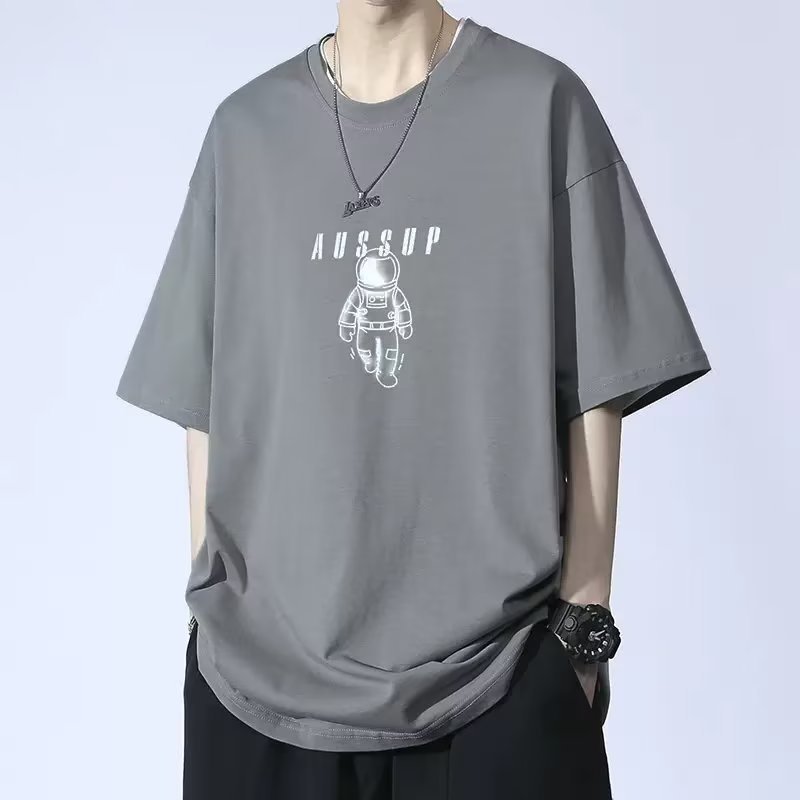 夏の新作半袖ルーズTシャツメンズトレンディカジュアル半袖トレンドTシャツボトリングシャツ五分袖トップ|undefined