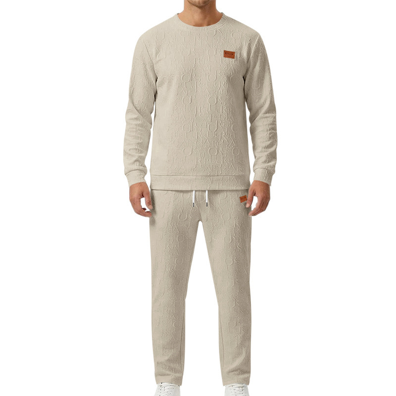 Men's Heavyweight Texture Letter Print Hoodie And Sweatpants Set, High Street Casual Loungewear For Street Style_viptrois.com