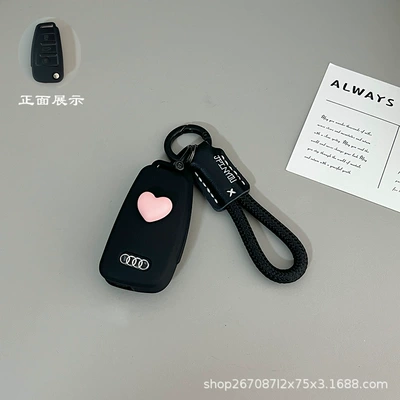 A5 Case, Q3 for Men, 2023 New – Car key bag - type-a-skin-feeling-black-pink-heart-sticker-black-leather-headband