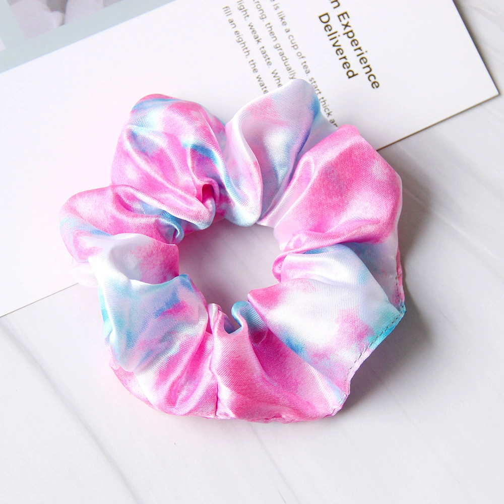 Satin Tie-Dye Hair Scrunchie, Elastic Hair Circle 11 cm, 6-Color Summer Accessory