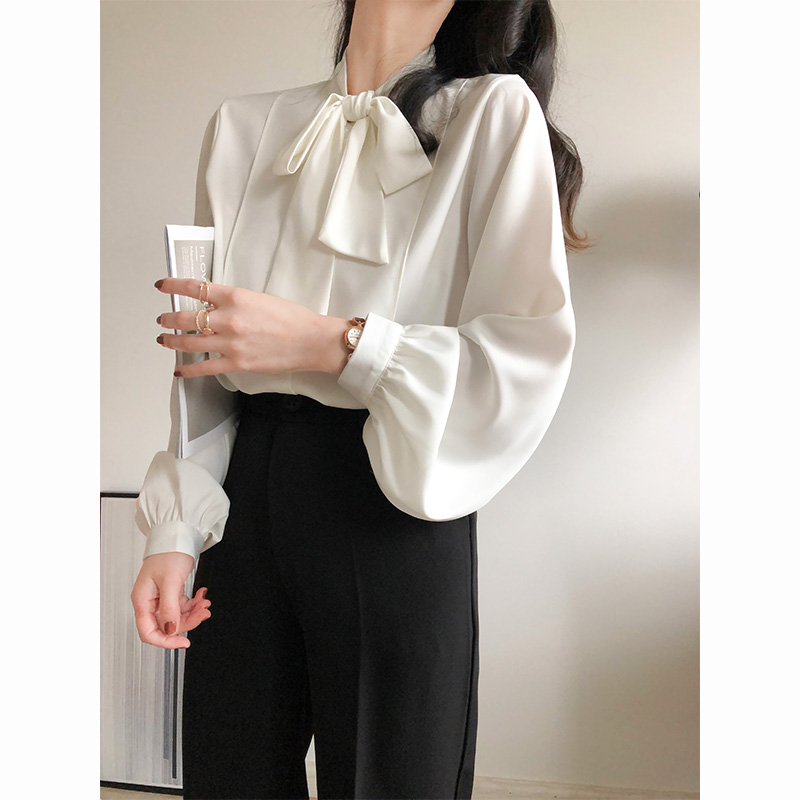 Elegant white professional shirt with bow