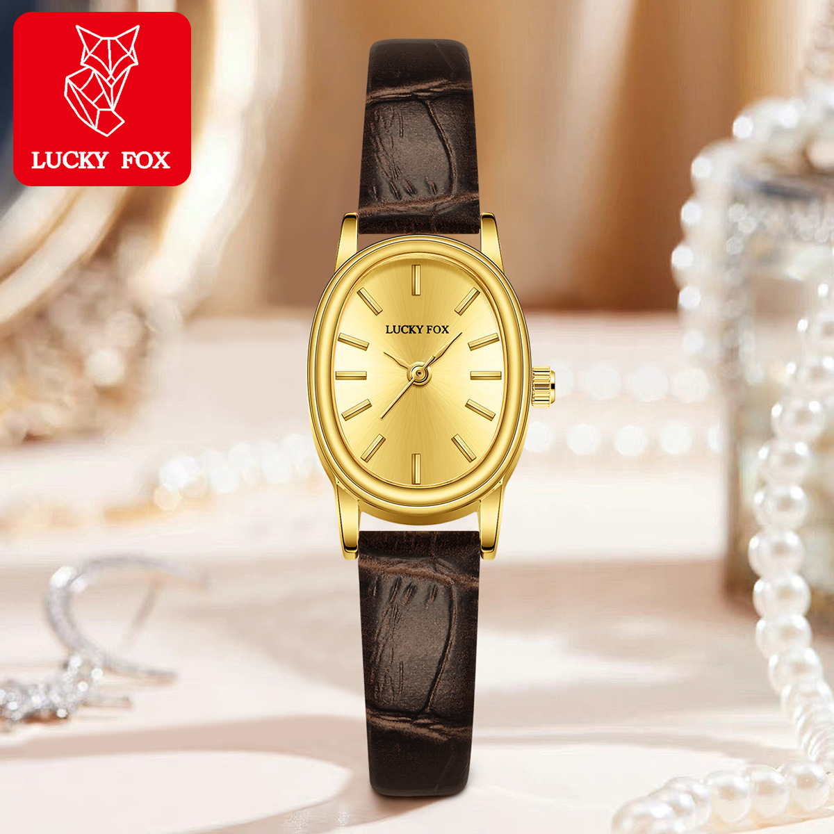 Luckyfox Women's Watch Simple Casual Zinc Alloy Quartz Small Square Leather Strap Women's Watch Double Eleven Event