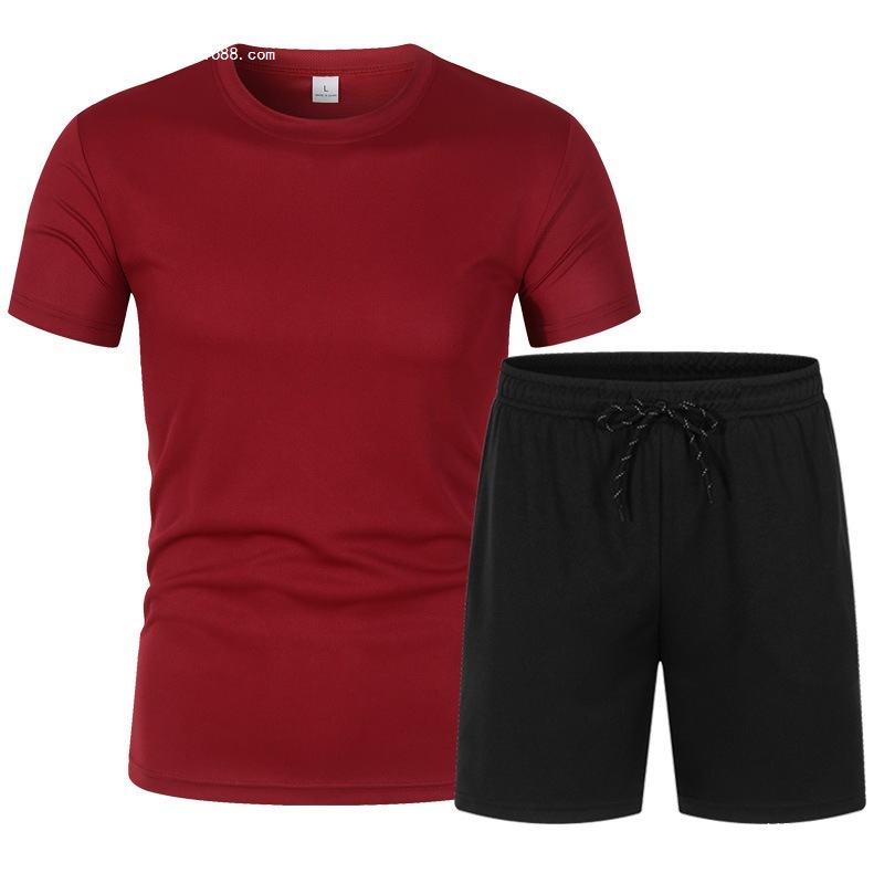 Se puede hacer - camiseta de traje de manga corta de malla para hombres de verano + pantalones cortos deportivos de cinco puntos en color sólido y casual