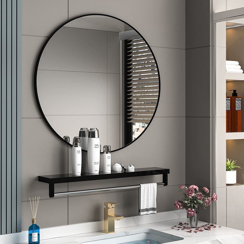 Nordic Bathroom Mirror Bathroom Round with Storage Rack Punch-Free Wall-Mounted Toilet Toilet Makeup Mirror